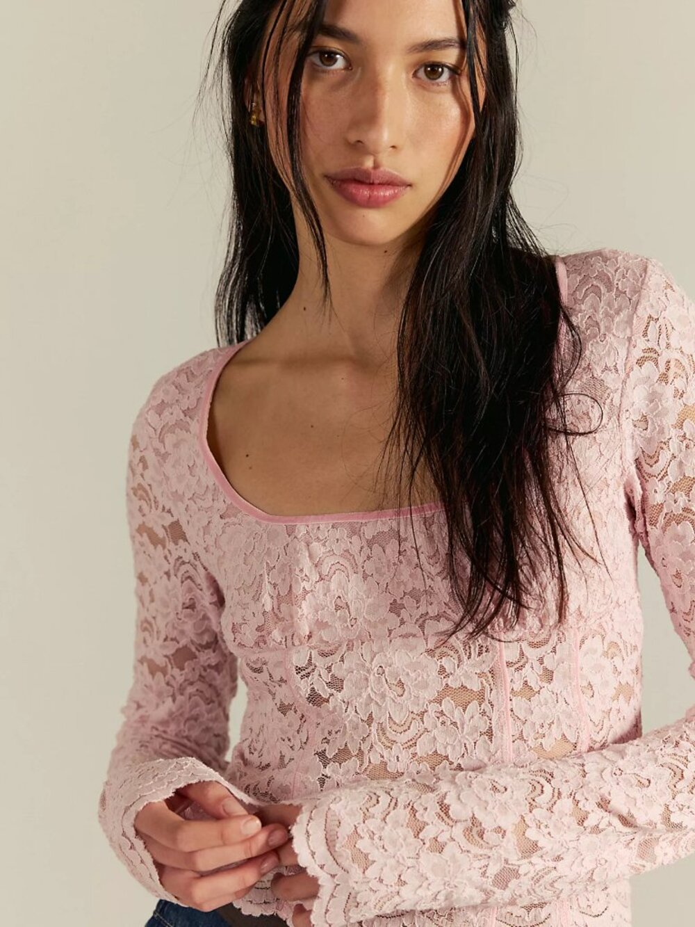 Free People Kira PinK lace top